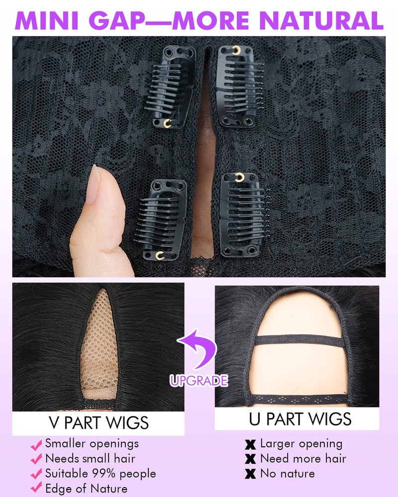 Lysilf V Part Wigs Human Hair 250% Density Body Wave Upgrade U Part Human Hair Wigs with Drawstring No Leave Out No Sew Glueless Clip In Half Wig for Women (Natural Black, 20 Inch)