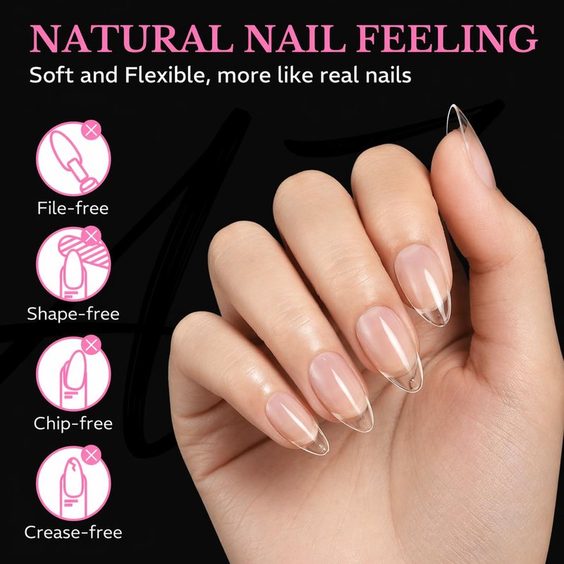 Short Almond Nail Tips, 600pcs Soft Gel Nail Tips Pre Etched Acrylic Fake Nails, Half Matte Full Cover Clear Press On False Nail Extensions for DIY Manicure at Home Nail Art 15 Sizes