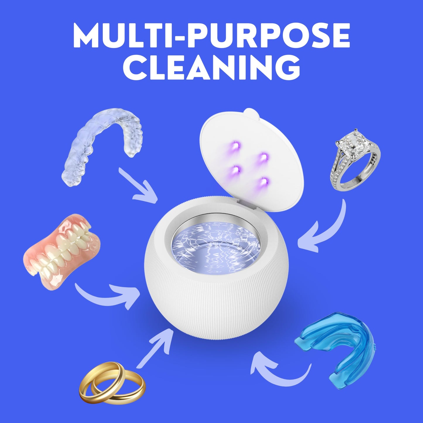 Hello Bright - Ultrasonic Retainer Cleaner, UV Cleaner for Invisalign, Night Guard, Mouth Guard, Jewelry - Retainer Cleaning Machine