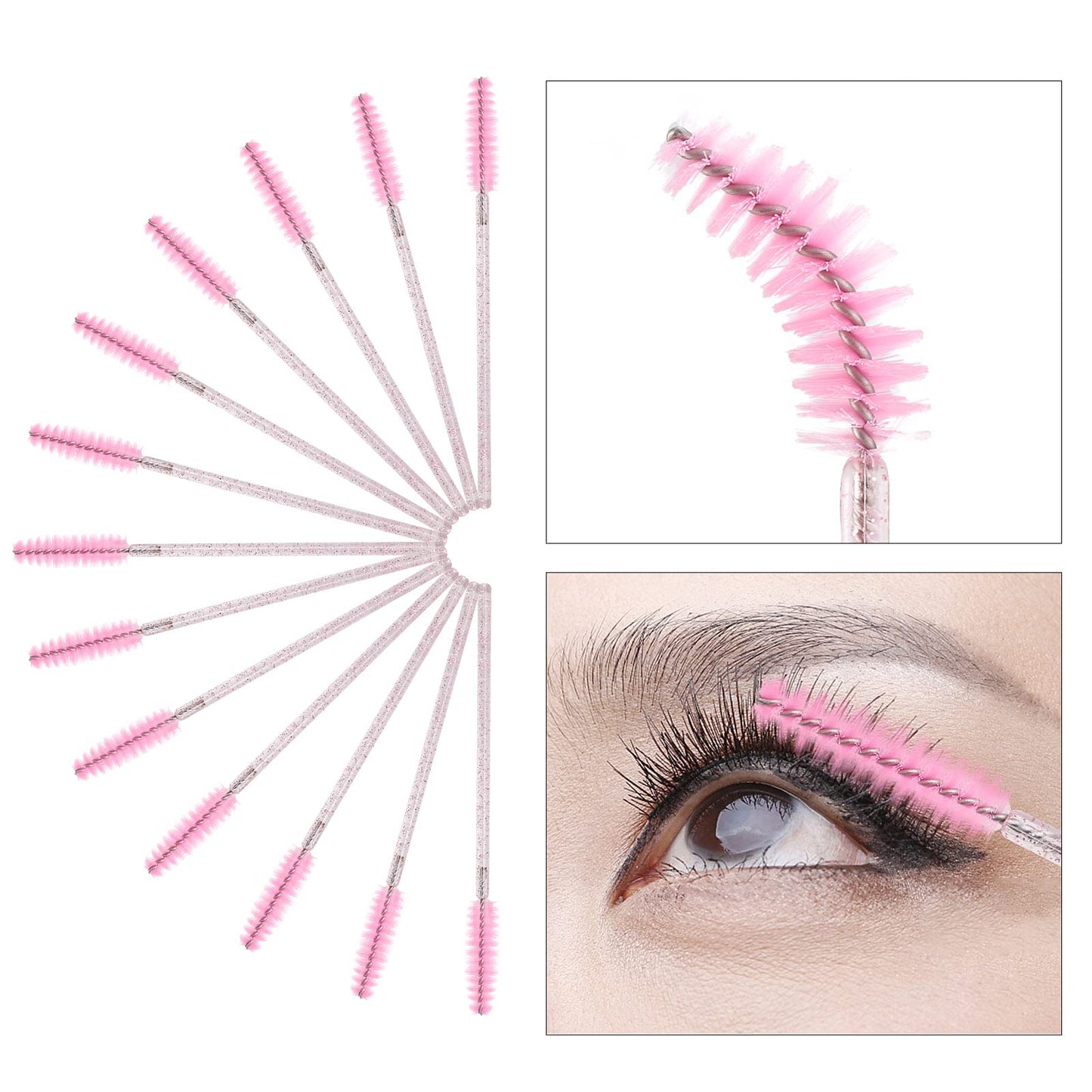 Tbestmax 400 Spoolies Mascara Wand and Lip Brush Disposable Lash Brushes for Eyelash Extensions, Lipstick Lip Gloss Wands Applicator Tool (Pink)