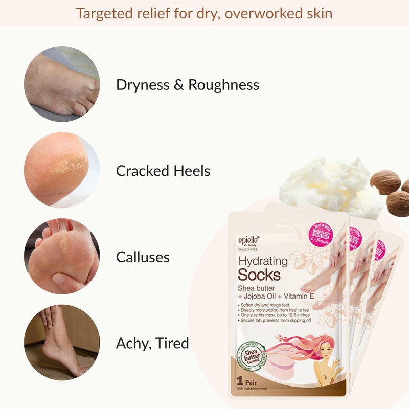 Epielle Hydrating Foot Mask 6 Pairs, Relieve and Soften with Shea Butter & Jojoba Oil, Deep Moisturizing Socks for Dry, Cracked Feet, Self Care Gifts for Women, Spa Kit, Mothers Day Gifts