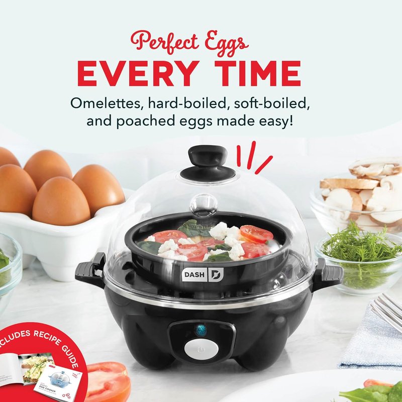 Dash Rapid Egg Cooker | Electric Boiler, Poacher & Steamer - Holds 7 Eggs, Black Finish