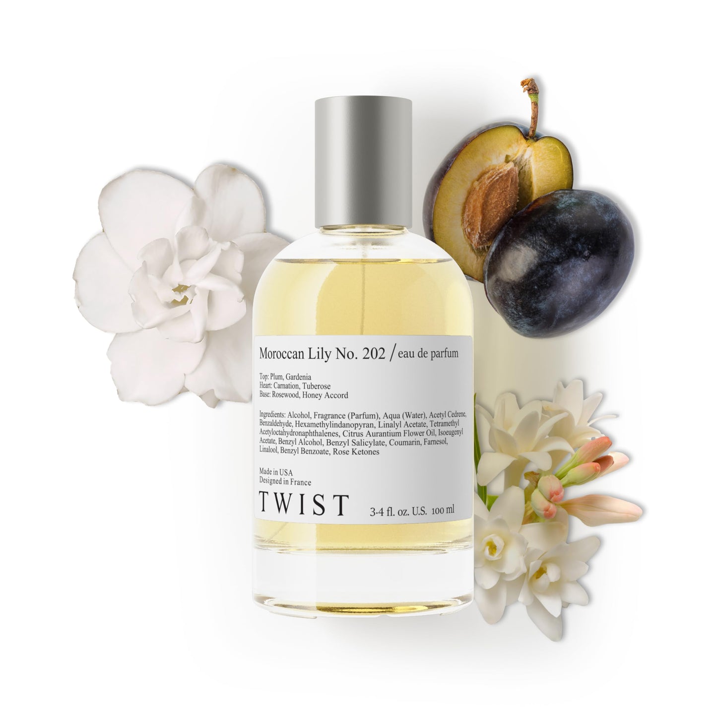 Twist Moroccan Lily No. 202 - Inspired by B. Casa. Lily, Long-Lasting Perfume for Women, Vegan, Clean Ingredients, Gardenia & Plum – Spray 100 ml | 3.4 fl. oz.