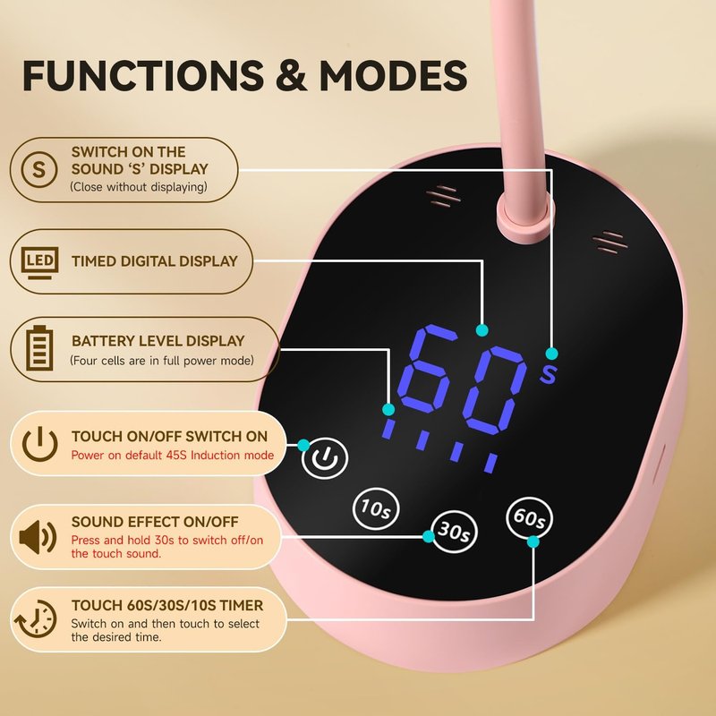 AORAEM UV Nail Lamp - Gooseneck Mini 36W Rechargeable LED Light | Quick Dry Gel Nail Dryer, Pink