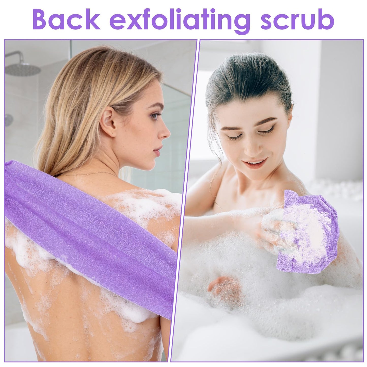 3 Pcs Back Exfoliator Body Scrub Towel, Double-Sided Back Loofah for Shower for Daily & Deep Skin Cleaning, Bath Backs Scrub Washcloth for Men & Women