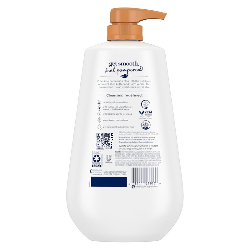 Dove Body Wash - Shea Butter & Vanilla Moisturizing Cleanser | 24-Hour Hydration, 30.6 oz