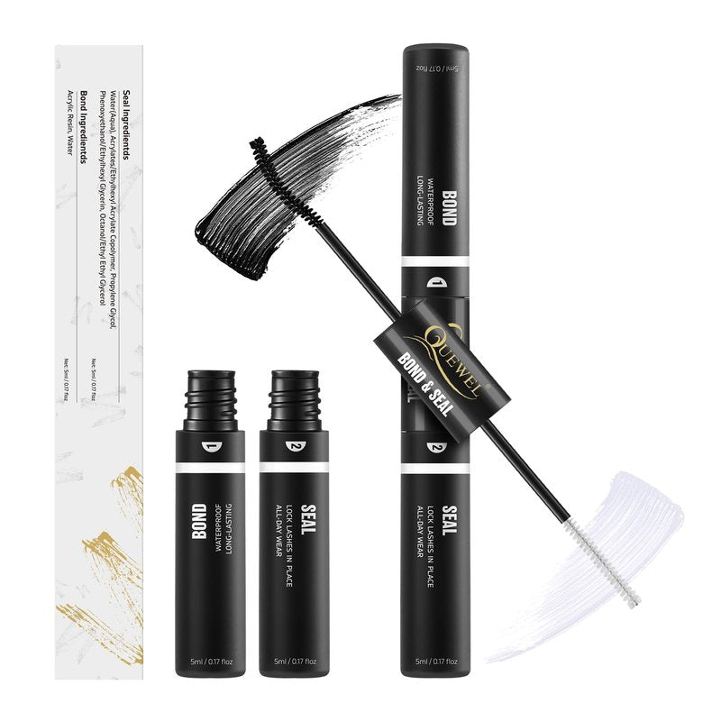 QUEWEL Lash Clusters Bond and Seal, Black Cluster Lashes Glue for DIY Eyelash Extensions, Strong Hold&Waterproof Eyelash Clusters Glue, Gentle Lashes Glue