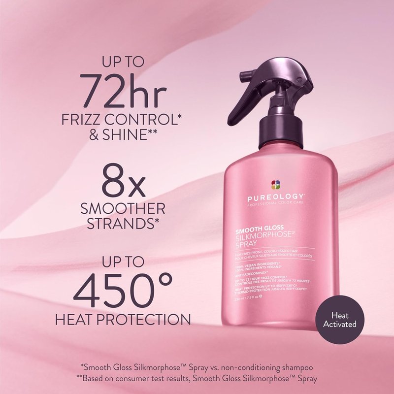 Pureology Smooth Gloss Silkmorphose Spray - Heat-Activated Leave-In Treatment for Frizz Control & Shine, Vegan
