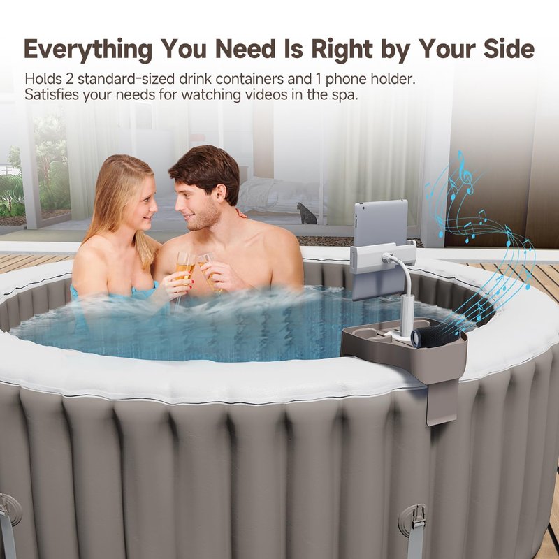 ECOPOOLTECH Adjustable Hot Tub Tray Table, Clip-on Pool Cup Holder Phone Holder, Nonslip Spa Drink Tray Side Table for Outdoor Inflatable Pools, Must Have Hottub Accessories for Adults