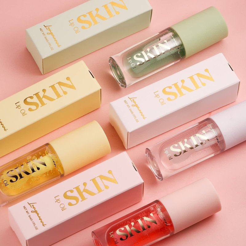 Mrettick Plumping Lip Oil 4 Packs Hydrating Lip Glow Oil Fruit Extract Lip Gloss Moisturizing Lip Balm and Tinting for Dry Lips