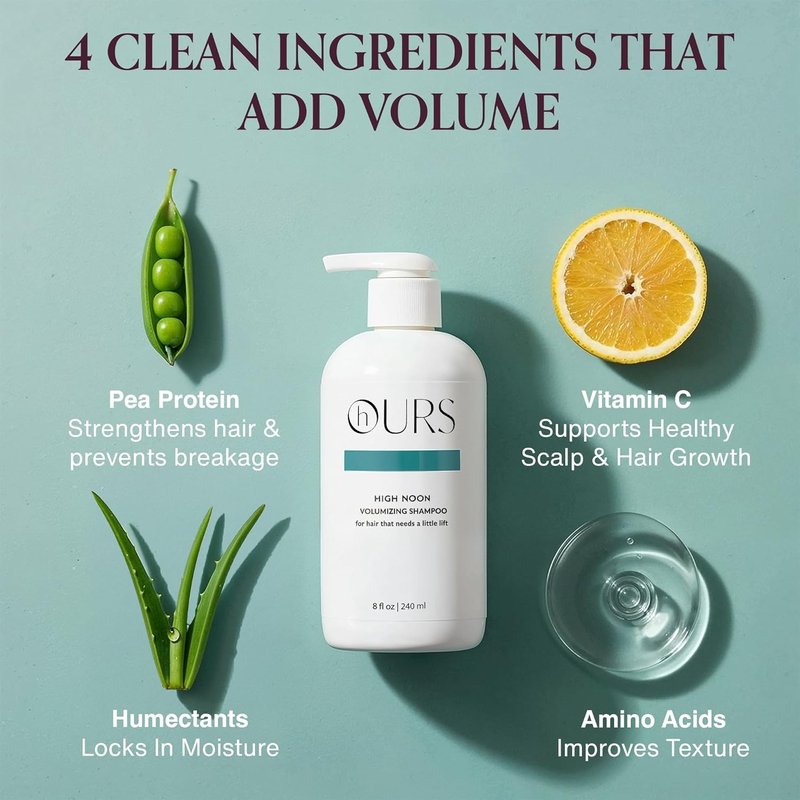 hOURS High Noon Volumizing Shampoo for Fine & Thin Hair - Weightless Sulfate-Free Cleanser with Pea Protein & Arginine - Boosts Fullness, Strength & Body - Color-Safe Formula for Lifted Hair 8oz