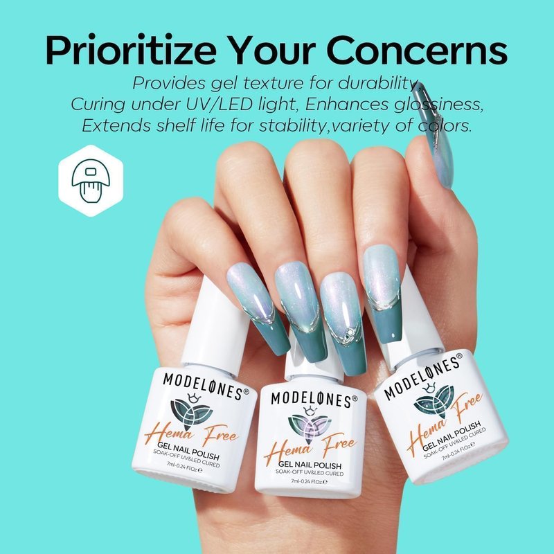 Modelones Gel Nail Polish - 6 Colors HEMA-Free 9D Cat Eye Green & Silver Glitter Kit | Spring 2026