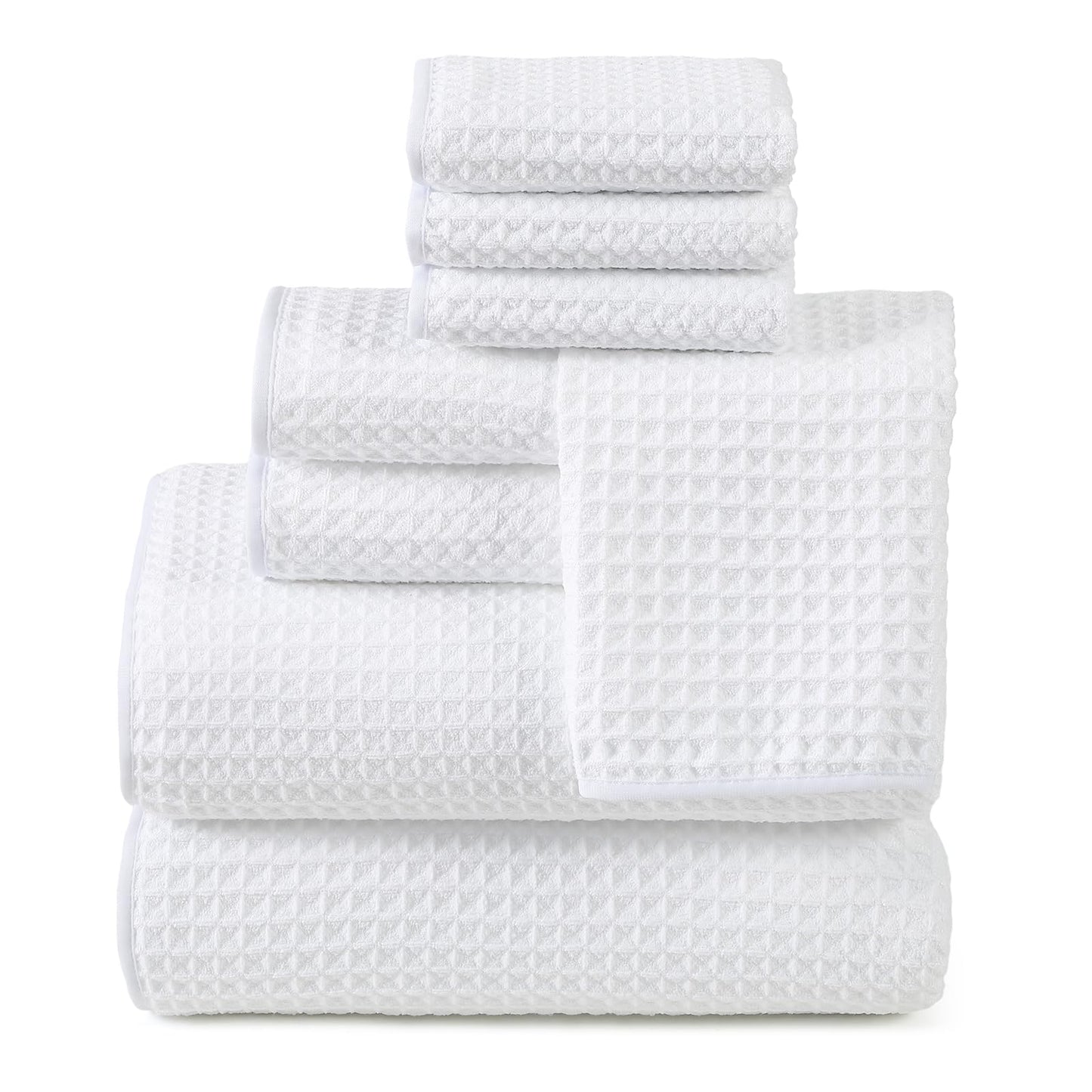 REDKISS Soft 8 Piece Waffle Towel Set, Microfiber, Lighter Weight, Absorbent, Quick Dry, Lint Free Bath Towels for Bathroom, Spa & Hotel – 2 Bath, 2 Hand, 4 Washcloths, White