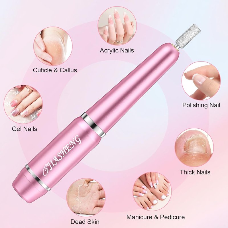 JIASHENG USB Electric Nail Drill - Portable Nail File for Acrylic & Gel Nails | Professional Manicure Kit in Pink