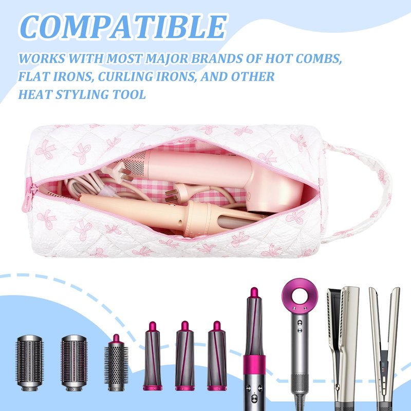 Likesing Quilted Hair Dryer Bag, Hair Tools Travel Bag for La1fen/Sha'rk Flexstyle/Dy'son Airwrap/Super's0nic Dryer Diffuser＆Curling Iron, Dy'son Airwrap Travel Case Gift for Friends(Cherry Print)