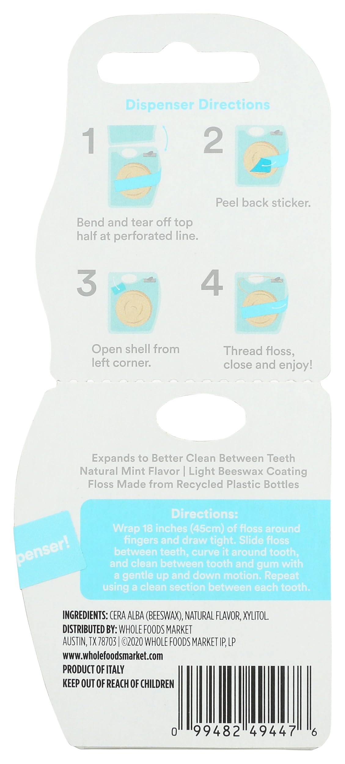 365 by Whole Foods Market, Expanding Dental Floss, Natural Mint Flavor with Beeswax Coating, 55 Yds