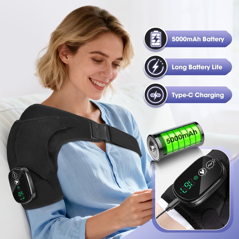Shoulder Heating Pad with Massage, Cordless Heated Shoulder Wrap for Pain Relief, Rotator Cuff & Frozen Shoulder Support, Portable 3 Heat & 3 Vibration Shoulder Massager for Deep Tissue