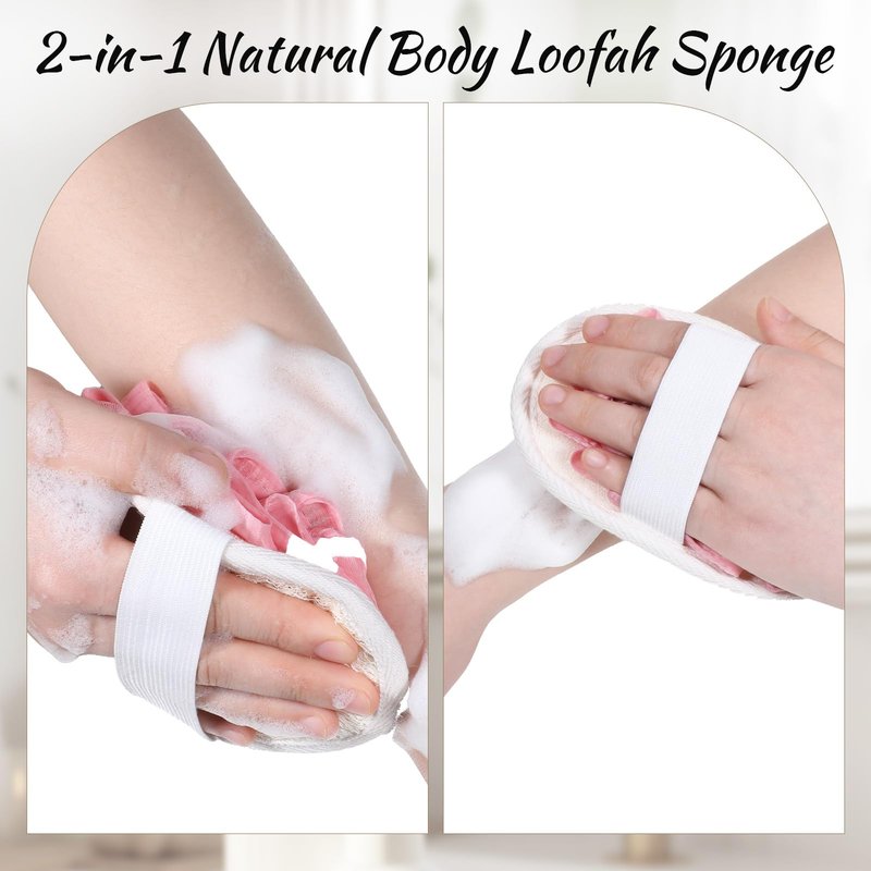 Jeffdad 2Pcs Natural Loofah Sponge, Premium Exfoliating Body Scrubber for Women & Men Ideal Shower Scrubber for Body Perfect for Exfoliation, Cleansing, and Gentle Skin Care(Pink)