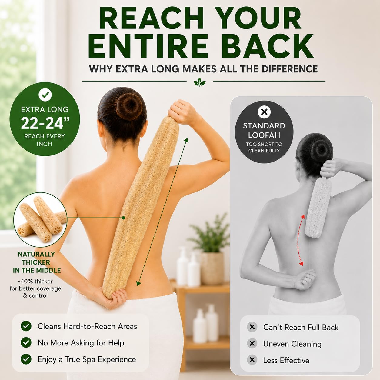 VEROMOVE Extra Long Natural Loofah Sponge, Dried Luffa Shower Sponge, Cut-to-Size Plant Fiber Body Scrubber for Exfoliating
