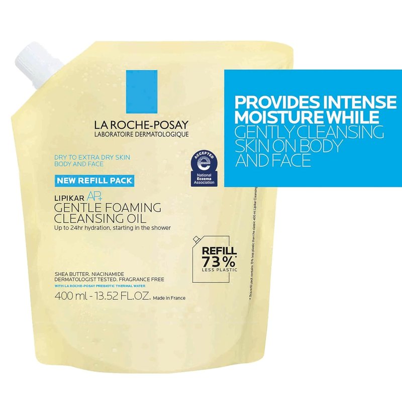 La Roche-Posay Lipikar AP+ Gentle Foaming Cleansing Oil - Hydrating Face & Body Cleanser with Niacinamide, Fragrance-Free