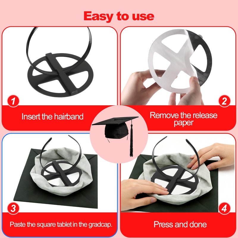 EMOOULI Black Graduation Cap HeadBand, Secure Grad And Hairstyle, Not Change Hair, Grad Cap Hairband for Graduates, Students (1)