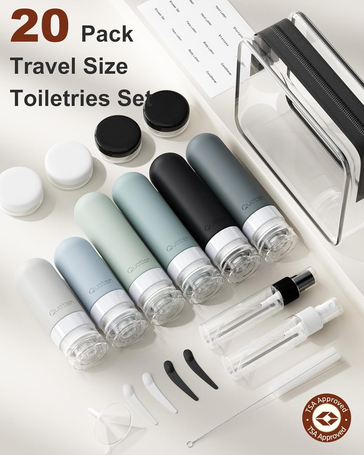 Skiennix Travel Bottles - TSA Approved Leak Proof Silicone Toiletry Containers | 20 Pack, Black
