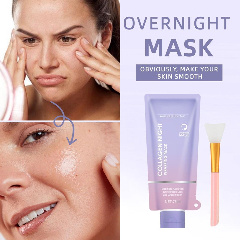 Collagen Night Wrapping Mask | Overnight Peel Off Facial Mask for Deep Hydration & Skin Firming | Reduces Sagging & Dullness, Moisturizes & Tightens | Includes Brush | Anti-Aging Skin Care (1pc)