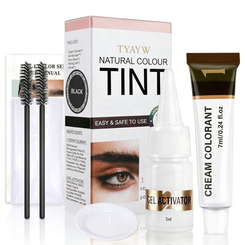 Natural Eyebrow & Eyelash Coloring Kit - Instant Salon Results, Easy DIY | 7ml Black