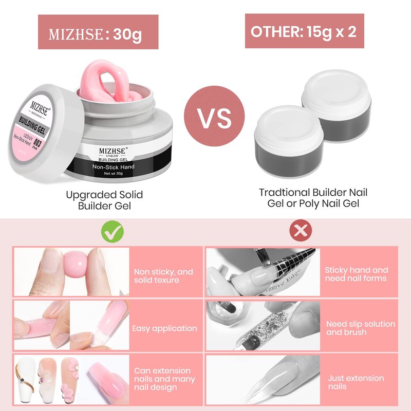 MIZHSE 3D Nail Gel Nail Art Sculpture, Non-Sticky 4 Colors Solid Builder Gel Nude Clear White Pink Hard Builder Nails UV LED Molding Gels Nail Extension for Salon Manicure Home DIY
