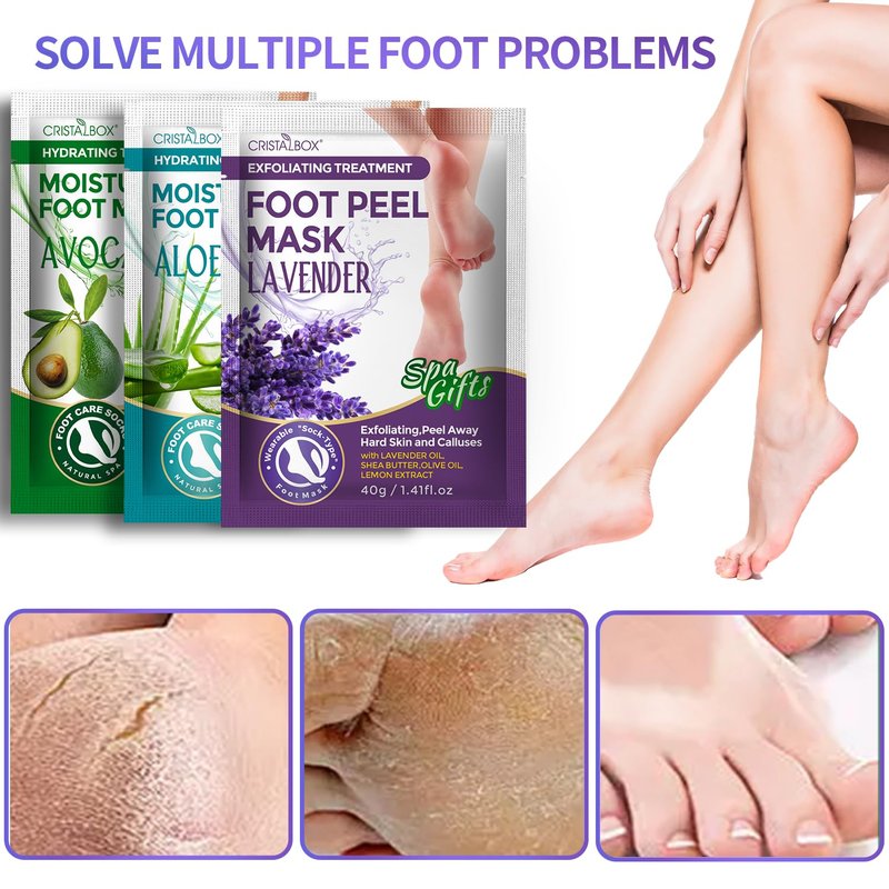 3 Pcs Foot Peeling Mask & 5 pcs Moisturizing Foot Mask ,Exfoliator Peel Off Calluses Dead Skin Callus Remover, Dry Skin Moisturizer for Soft Smooth Touch Feet,Foot Care Spa Peeling Gifts for Women Men