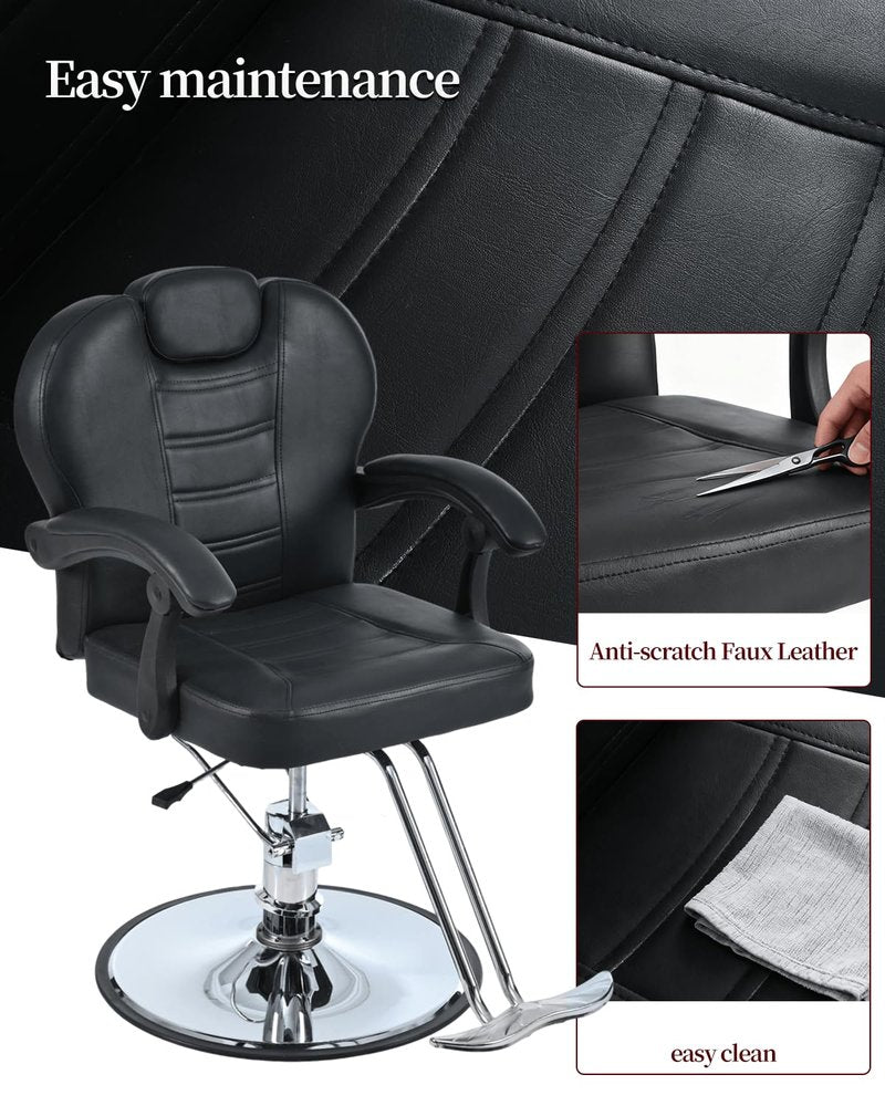 Aurofurz Barber Chairs for Barbershop,Reclining Salon Chairs for Hair Stylist with Heavy Duty Hydraulic Pump/Headrest/Footrest,360° Rotation, Tattoo Chair Shampoo Equipment for Beauty Shop