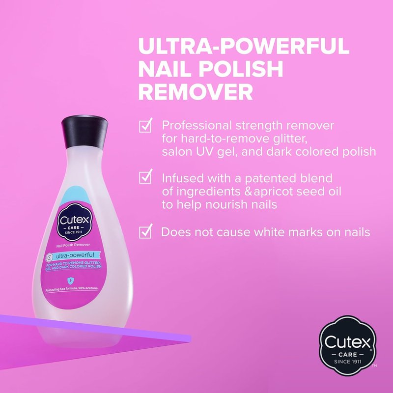 Cutex Gel Nail Polish Remover - Ultra-Powerful Formula for Glitter & Dark Colors | 6.76 Fl Oz, Paraben-Free