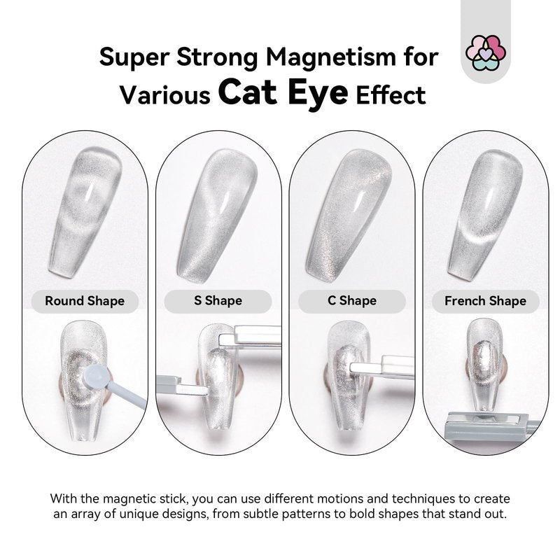 SAVILAND Cat Eye Magnet for Nails: 9PCS Cat Eye Gel Nail Polish Magnet Nail Art Tools Strong Nail Magnet Cateye Square Round Magnet Stick French Cat Eye Effect Double Ended Home DIY Salon Use