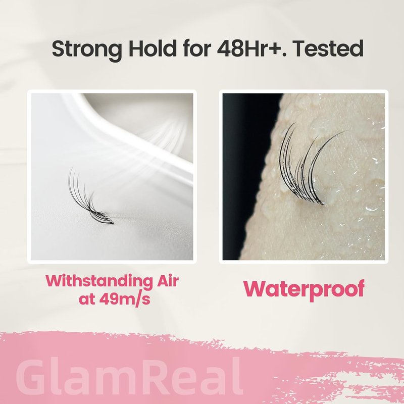 GlamReal Self-Adhesive Press-On Lashes - Ultra-Thin Invisible Band, 36 Reusable Clusters | Fairy Airy, 10-14mm