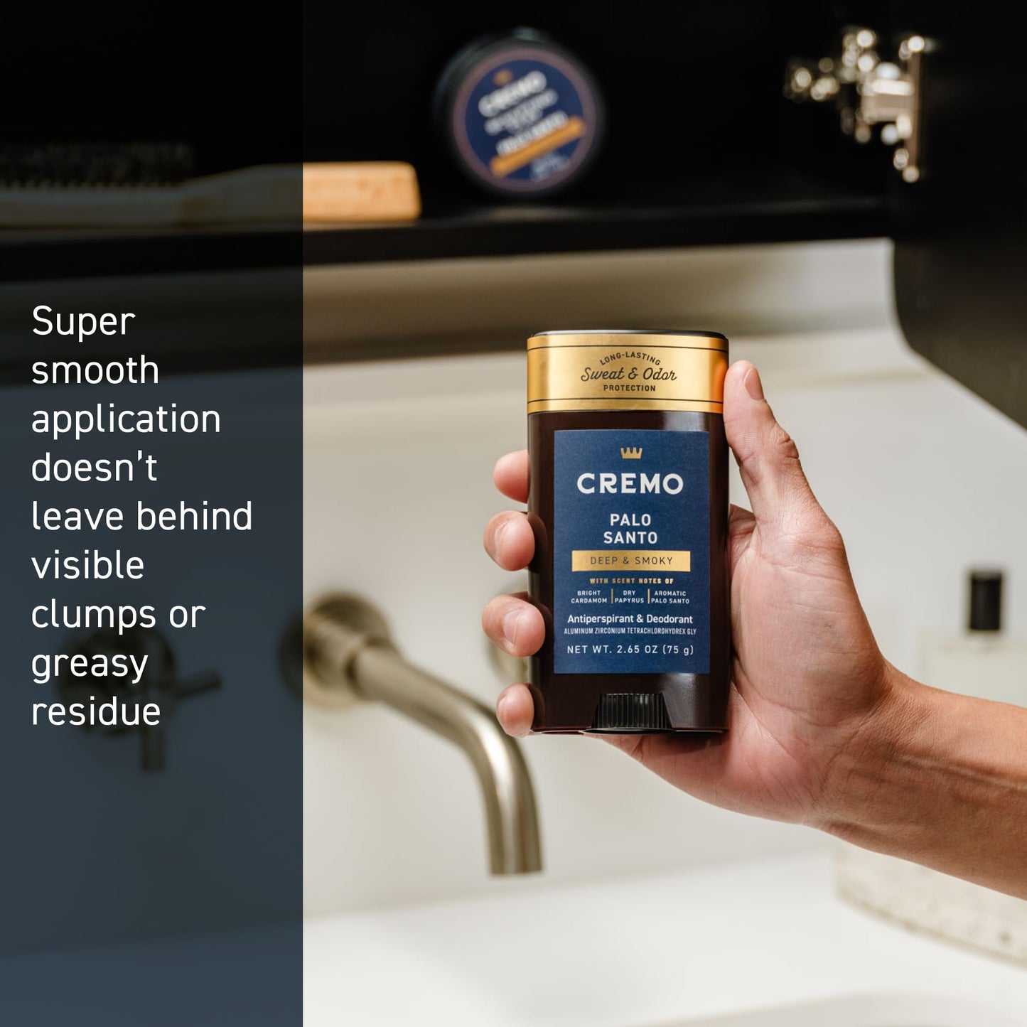 Cremo Palo Santo Antiperspirant & Deodorant for Men, 48-hour Sweat and Odor Protection, 2.65oz
