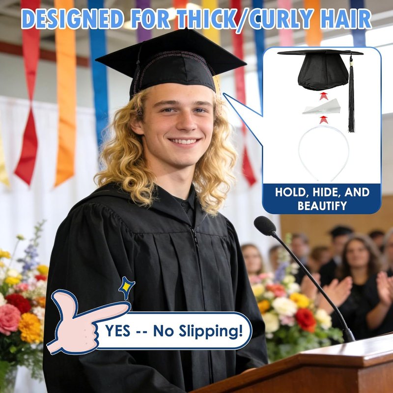 PUNCHMAN Graduation Cap Headband | Clear White Anti-Fall Hair Band for Secure Grad Cap
