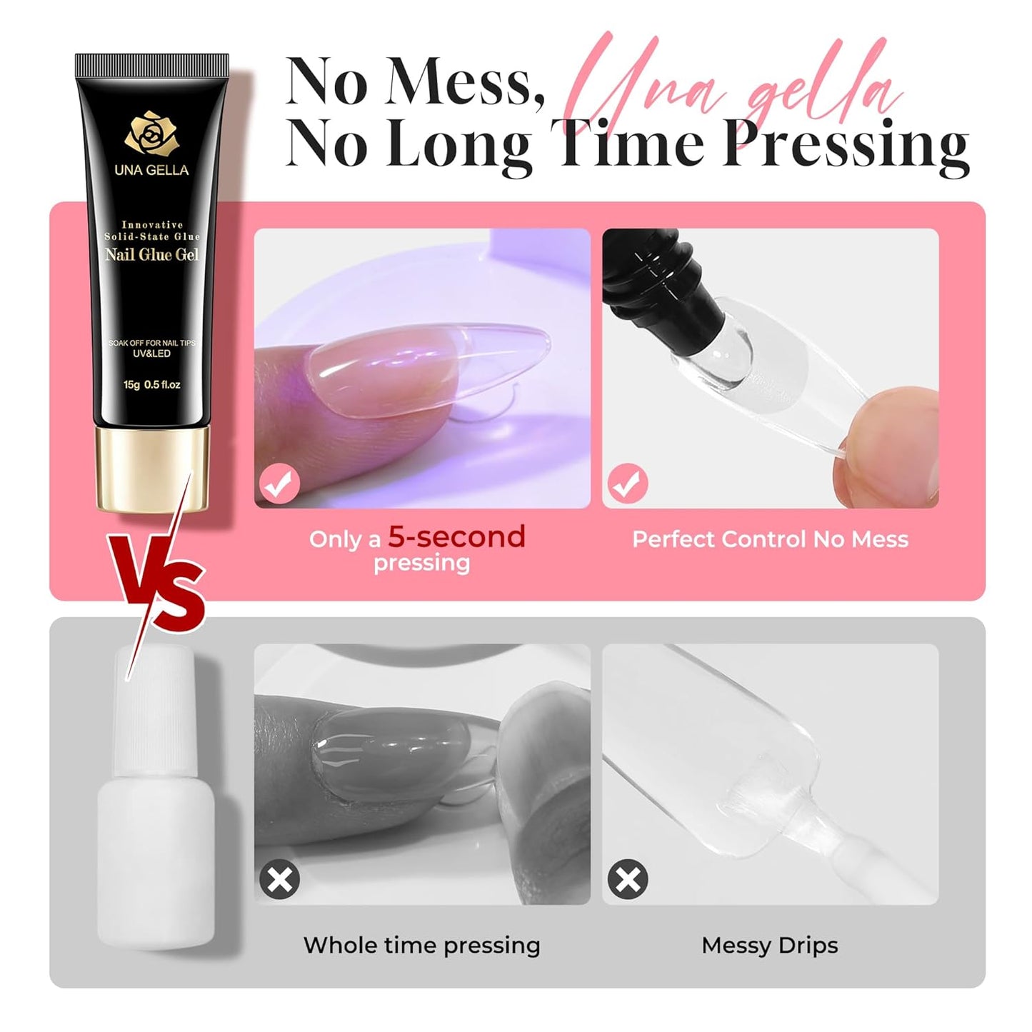 Solid Nail Glue Gel - Super Strong 15ml for Acrylic & Soft Gel Tips | UV/LED Lamp Required