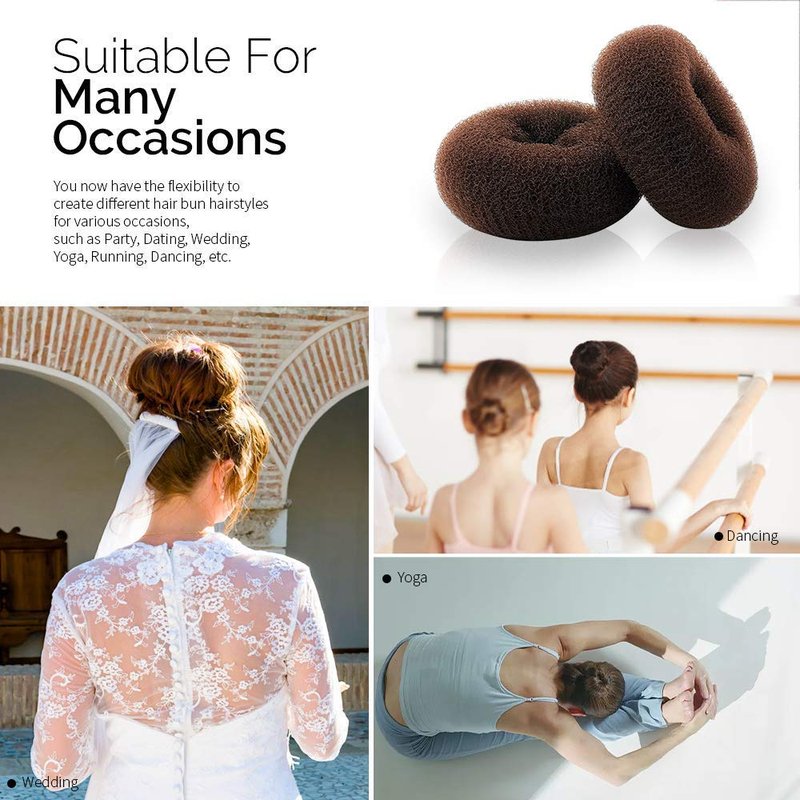 Hair Donut Bun Maker Set - 2PCS Ring Style Chignon Shaper for Kids | Short & Thin Hair (2.5 Inch/Brown)