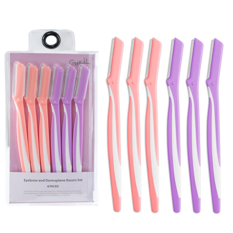 Professional Dermaplaning Razor for Women, Reusable Face & Eyebrow Shaper for Peach Fuzz, Travel-Friendly, At-Home Dead Skin Removal, Japanese Stainless Steel Blades - 6Pcs