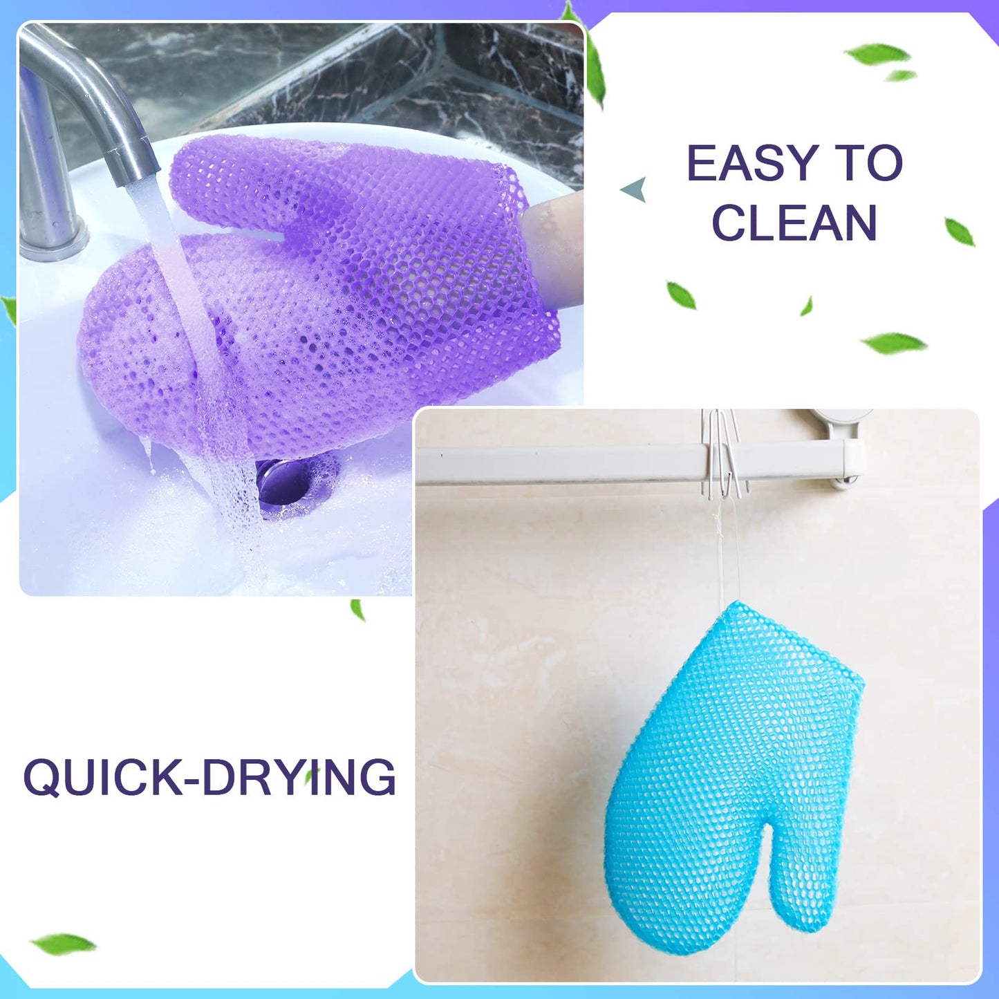 Karenhi 2 Pcs Honeycomb Exfoliating Glove Bath Mitt Body Spa Scrubber, Honeycomb Exfoliator Glove for Body Shower, Scrubber Sponge Shower Loofah, Quick Drying(Blue,Purple)