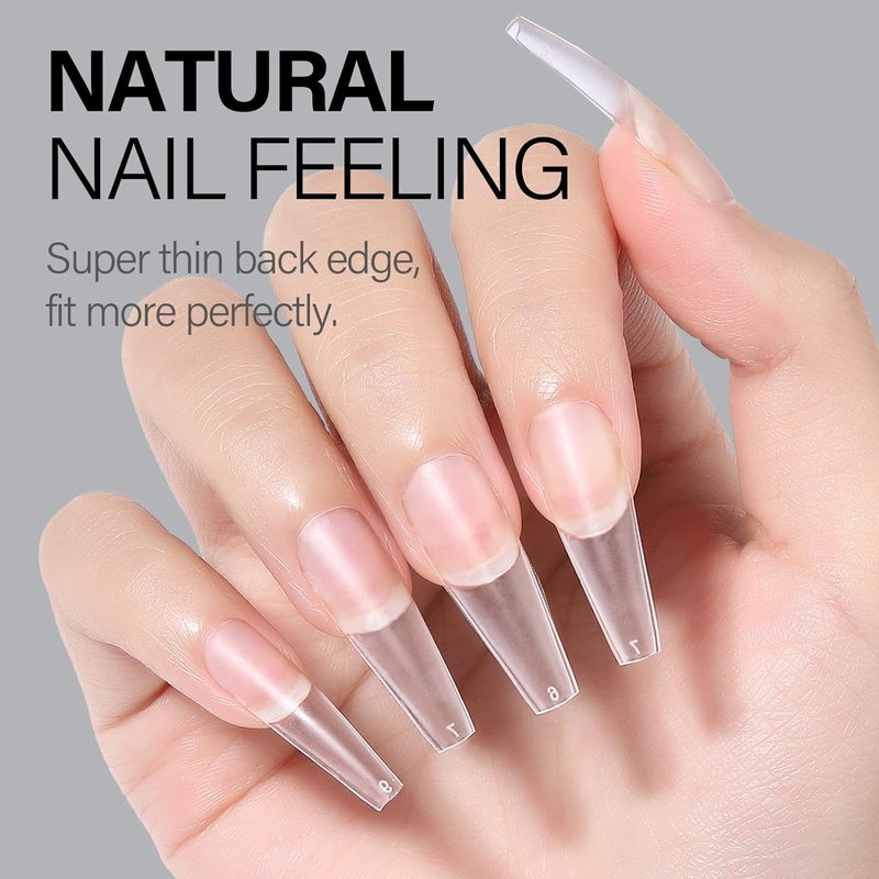 Coffin Nail Tips - Upgraded Matte Soft Full Cover Gel | 240 Pcs Pre-Shaped Acrylic Press-On Nails, 10 Sizes