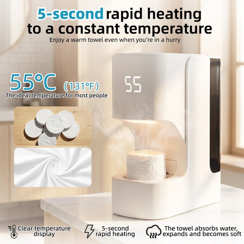 MagiBuboo Hot Towel Warmer with Voice Alert,5s Fast Heating Hot towel machine with 20 towels,Hot Towel Dispenser Constant 55°C (131°F) Temperature Control,Auto Dispensing Hot towel warmer for spa