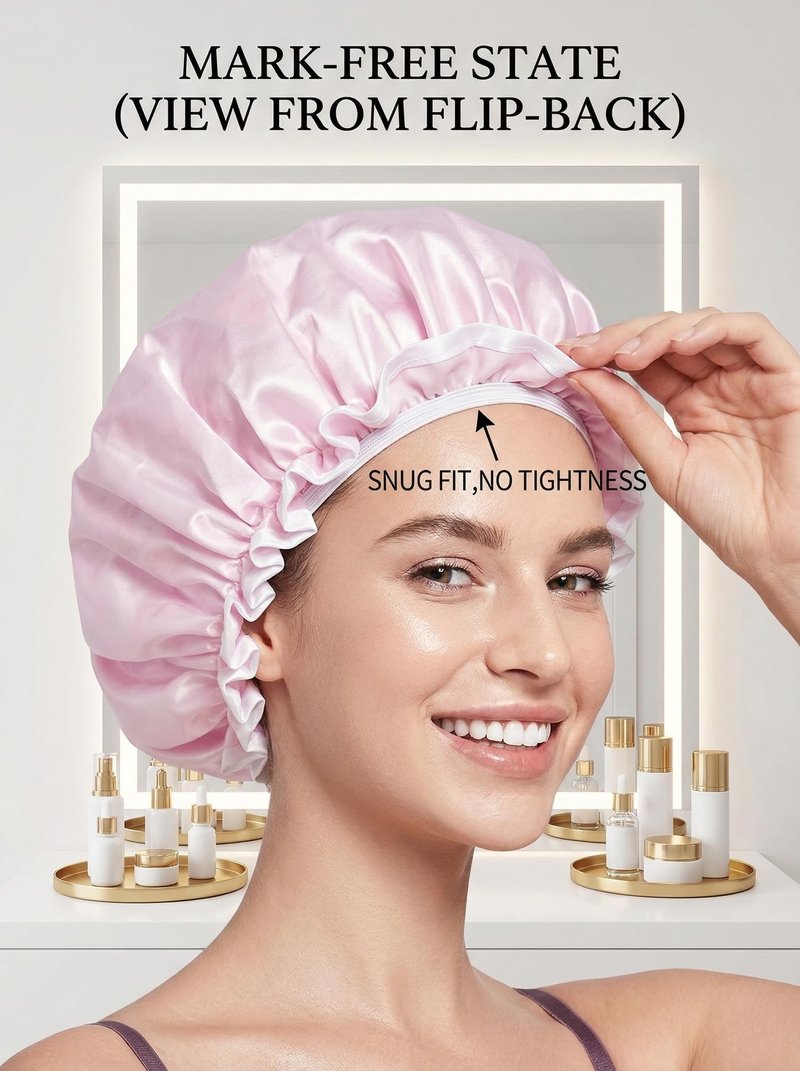 Aquior Shower Cap for Women, Waterproof Reusable Hair Cap with Soft Elastic, Large Size for Long Hair, Cute Pink Bath Cap for Shower, Skincare, Cooking, Spa and Travel Use