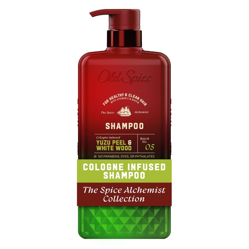 Old Spice Mens Shampoo, The Spice Alchemist Collection, Cologne-Infused Yuzu Peel & White Wood Scent, Free of Parabens & Phthalates, 21.9 fl oz