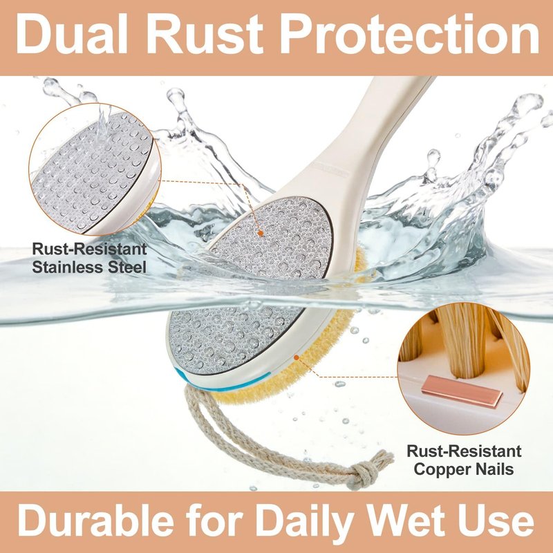BUBBLEDANCE® Foot Scrubber & Callus Remover, 2-in-1 Long Handle Foot Brush with Stainless Steel Scraper and Hard Nylon Bristles, Exfoliating Feet Scrubber Dead Skin Remover for Shower