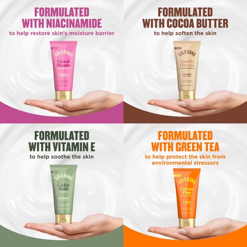 Gold Bond Hand Cream Set - Hydrating Everyday Moisturizer in Assorted Scents | 3 oz, 4 Pack