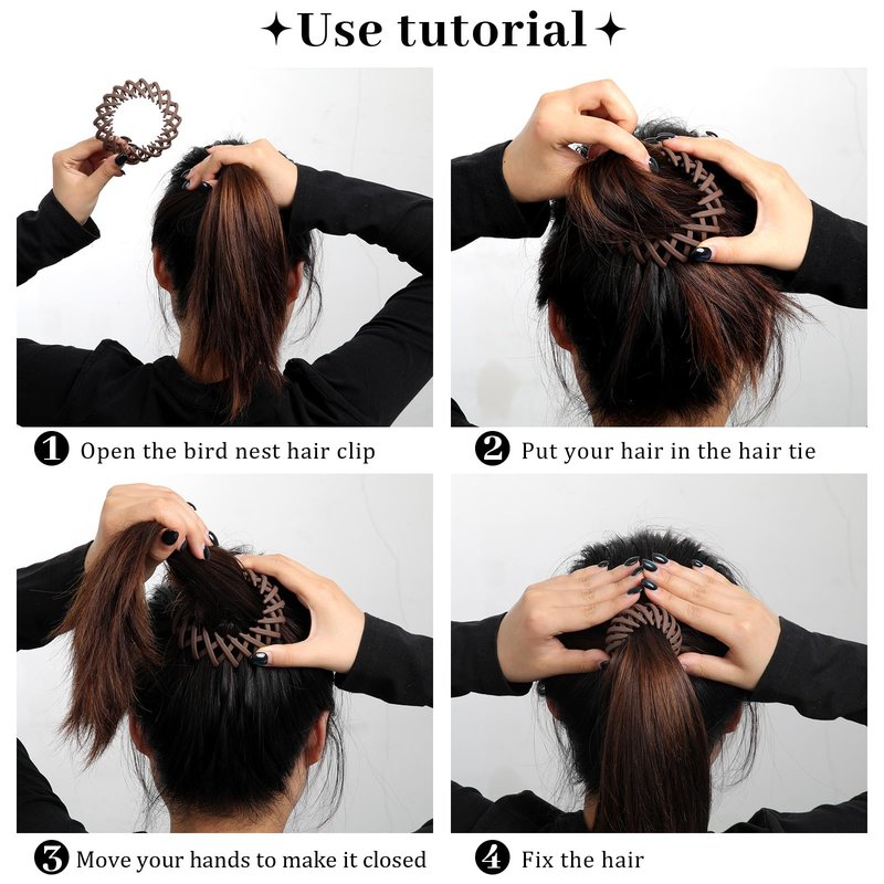 6Pcs Bird Nest Magic Hair Clips Hair Nest for Bun Strong Ponytail Holders Hair Accessories for Women Girls (Neutral, Small)