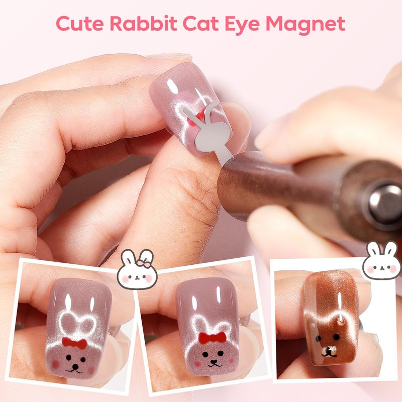 AIMEILI Cat Eye Nail Art Magnet Set - Strong 3-in-1 Wooden Handle with Flower, French & Heart Designs