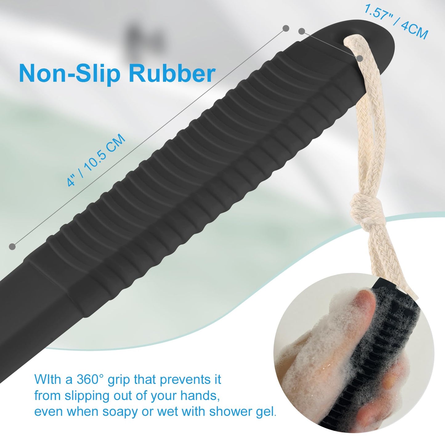 VANZAVANZU Back Scrubber for Shower, Bath Brush with 17-Inch Long Anti-Slip Handle, Wet and Dry Brushing Body Brush for Body Cleansing, Back Brush for Men and Women (Blue)