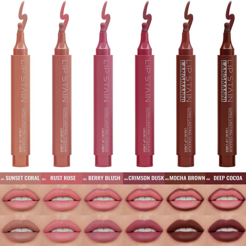 okgkaiau 4 Colors Lip Liner Pen Set - Matte Liquid Lip Stain & Contour Marker, Highly Pigmented Long-Lasting Waterproof, Multi-Use Lip Tint, Best Makeup Gift for Women & Girls(4-Pack-#02+03+04+06)
